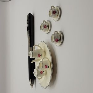 Mini Tea Set white with pink rose